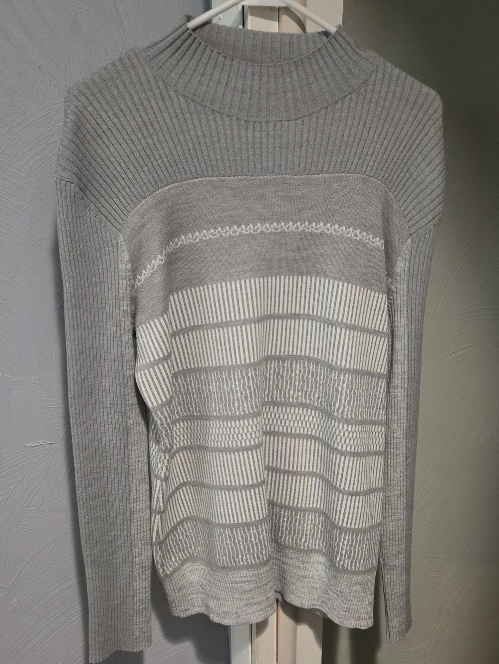 Bogner Gray and White Ribbed Cowl Sweater